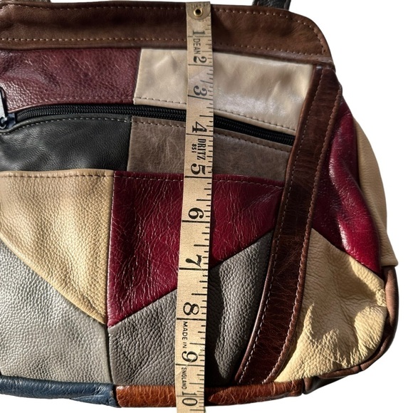 VINTAGE PATCHWORK COLORBLOCK LEATHER SHOULDER HOBO STRAP PURSE - Picture 9 of 14
